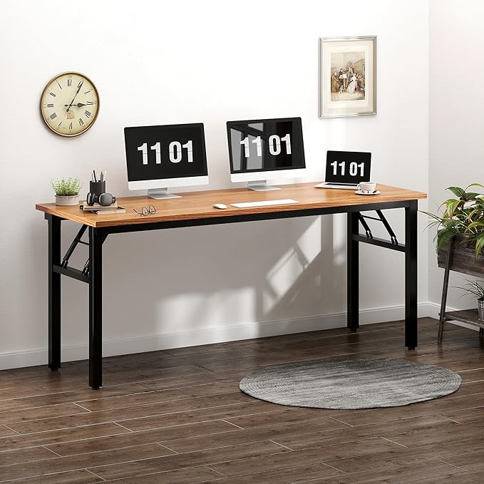 Need Computer Desk Office Desk 62 inches Folding Table with BIFMA Certification Computer Table Workstation No Install Needed, Teak AC5BB-157 - LeafyLoom