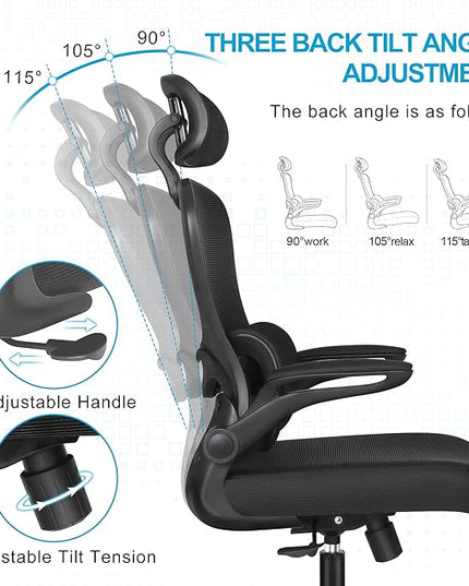 Misolant Ergonomic Office Chair, Desk Chair with Lumbar Support, Mesh Office Chair, Ergonomic Chair with Adjustable Headrest and Armrest,Comfortable Office Chair for Home（Black） - LeafyLoom