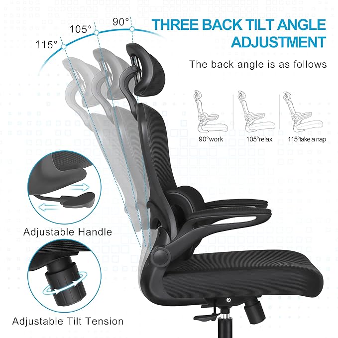 Misolant Ergonomic Office Chair, Desk Chair with Lumbar Support, Mesh Office Chair, Ergonomic Chair with Adjustable Headrest and Armrest,Comfortable Office Chair for Home（Black） - LeafyLoom