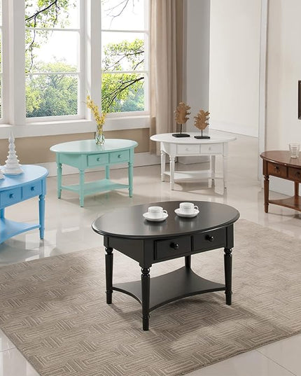 Leick Coastal Oval Coffee Table with Shelf, Swan Black - LeafyLoom