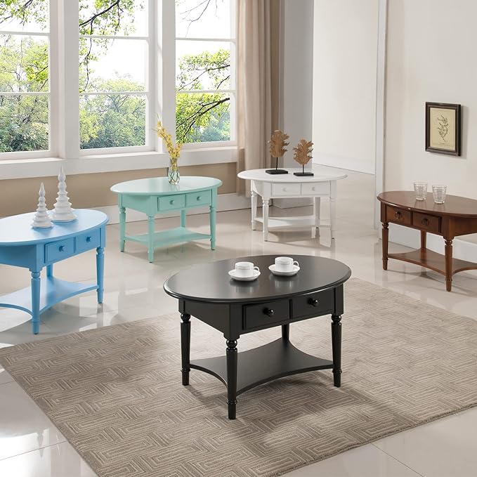 Leick Coastal Oval Coffee Table with Shelf, Swan Black - LeafyLoom