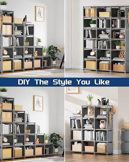 Mavivegue Bookshelf,18 Cube Storage Organizer,Extra Large Book Shelf Organizer,Tall Bookcase Shelf,Book Cases/Shelves,Grey Cube Shelf,Cubbies Closet Shelves for Bedroom,Living Room,Home,Office - LeafyLoom