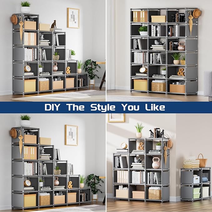 Mavivegue Bookshelf,18 Cube Storage Organizer,Extra Large Book Shelf Organizer,Tall Bookcase Shelf,Book Cases/Shelves,Grey Cube Shelf,Cubbies Closet Shelves for Bedroom,Living Room,Home,Office - LeafyLoom