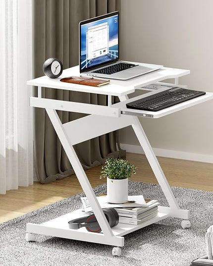 Need Rolling Computer Desk Mobile Desk Laptop Stand Desk with Sliding Keyboard for Home Office,23.6 Inches White DX-8110WT-ND - LeafyLoom