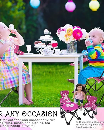 Emily Rose Kids Folding Chair | USA Company | Pink Kid Beach Chair with Safety Lock- Camping Chair for Girls Toddler with Cup Holder & Carry Case- Tailgate, Travel, Beach, Lawn- for Indoor & Outdoor - LeafyLoom