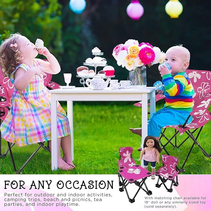 Emily Rose Kids Folding Chair | USA Company | Pink Kid Beach Chair with Safety Lock- Camping Chair for Girls Toddler with Cup Holder & Carry Case- Tailgate, Travel, Beach, Lawn- for Indoor & Outdoor - LeafyLoom