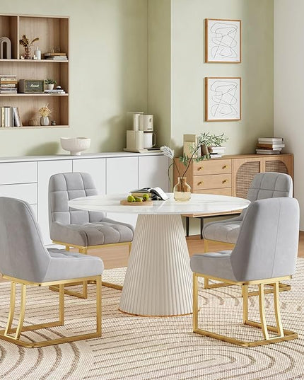 STARY Upholstered Velvet Armless Dining Room Chairs with Gold Metal Legs for Kitchen Restaurant, Gray- Set of 2 - LeafyLoom