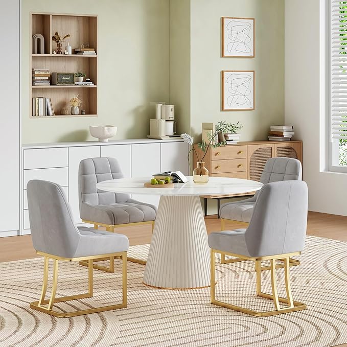 STARY Upholstered Velvet Armless Dining Room Chairs with Gold Metal Legs for Kitchen Restaurant, Gray- Set of 2 - LeafyLoom