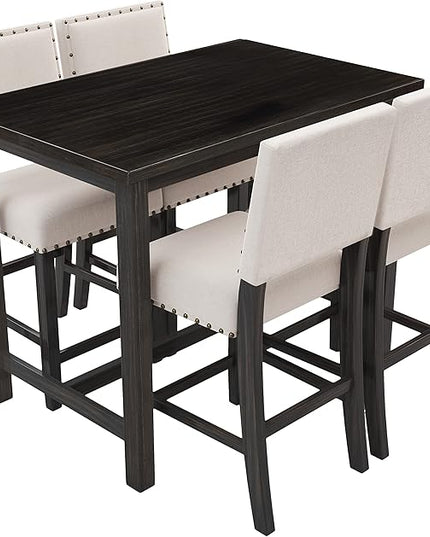 NicBex Small Dining Table Set for 4 Kitchen & Dining Room Tables 5 Piece Rustic Wooden Counter Height Dining Table Set with 4 Upholstered Chairs for Small Places, Espresso - LeafyLoom