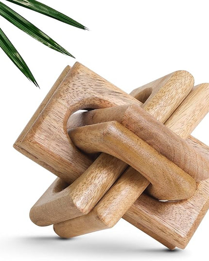 Wood Knot Decor Entry Table Boho Shelf Decor 6 Link Interlock Coffee Table Decor for Living Room and Modern Farmhouse Hand Crafted Natural Mango Wood Console Table Decor (Natural) - LeafyLoom