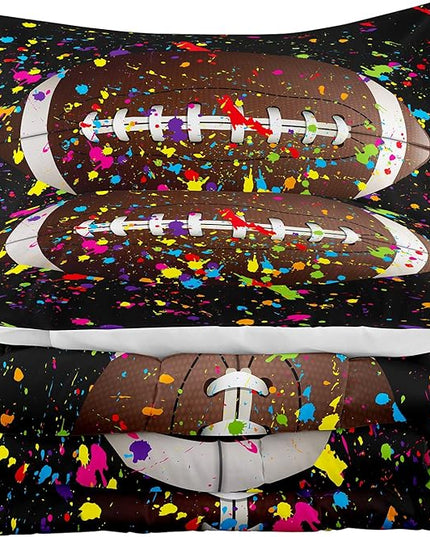 Tailor Shop Football Comforter Set for Boys Kids Teens 3D Colorful Splash Ink Football Sports Bedding Set Full Size with 1 Comforter 2 Pillow Shams…… - LeafyLoom