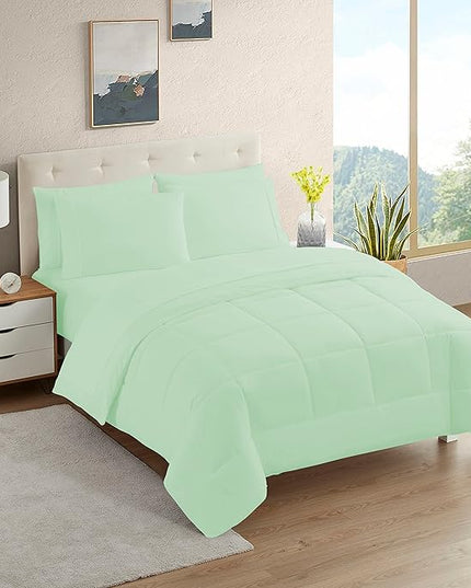Dorm Room Essentials College Bedding Comforter Set 5 Piece Twin Size Bed in a Bag for College Students Boys and Girls, Twin, Mint - LeafyLoom