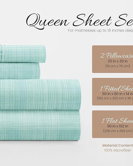 Linen Market 4 Piece Queen Bedding Sheet Set (Aqua Thatch) - Sleep Better Than Ever with These Ultra-Soft & Cooling Bed Sheets for Your Queen Size Bed - Deep Pocket Fits 16" Mattress - LeafyLoom