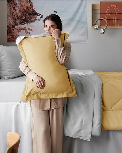 Bedsure Yellow Twin Comforter Set - 5 Pieces Reversible Twin Bed in a Bag, Extra Long Twin Bed Set with Comforters, Sheets, Pillowcase & Sham, Twin Bedding Sets for College - LeafyLoom