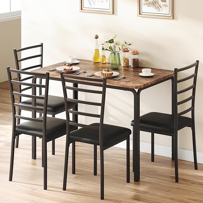 IDEALHOUSE Dining Table for 4, Small Table and Chairs Set of 4, Dinette Set for 4, Square Dinner Table Set, 5 Piece Kitchen & Dining Room Sets for Small Space (Vintage, Dining Table with 4 Chairs) - LeafyLoom