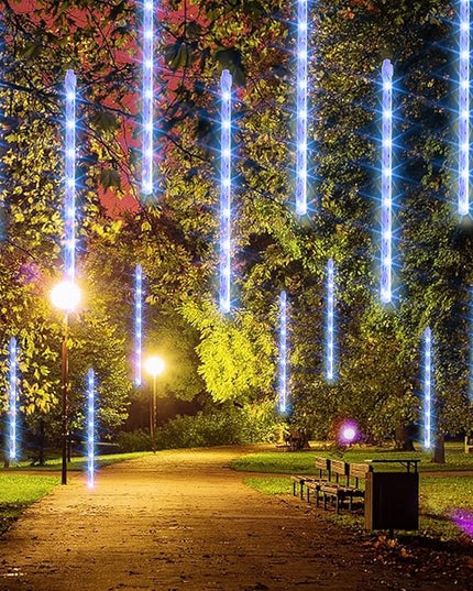 Dazzle Bright Christmas Lights Outdoor, 288LED Meteor Shower Rain Lights 12 Inch 8 Tubes, Waterproof Plug in Falling Icicle Lights Christmas Decorations for Xmas Tree Yard House Decor (Blue) DazzleBright