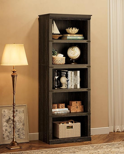 GAOMON 5 Tier Bookcase, Farmhouse Book shelf with Storage Open Display Bookshelves, 67.4" Tall Book Case Wooden 5 Shelf Bookcase Home Decor Furniture for Home Office, Living Room, Bed Room - Oak - LeafyLoom
