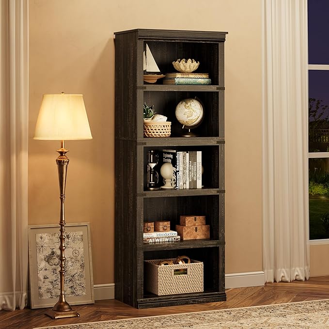 GAOMON 5 Tier Bookcase, Farmhouse Book shelf with Storage Open Display Bookshelves, 67.4" Tall Book Case Wooden 5 Shelf Bookcase Home Decor Furniture for Home Office, Living Room, Bed Room - Oak - LeafyLoom
