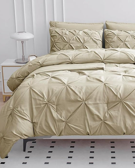 Lane Linen Full Size Bedding Comforter Sets, 7 Piece Bed in a Bag Full Size, Soft Full Size Bedding Set, Pintuck Bed Comforter Full Size Set, Full Size Bed Set with Sheets, Pillowcases & Shams - Linen - LeafyLoom
