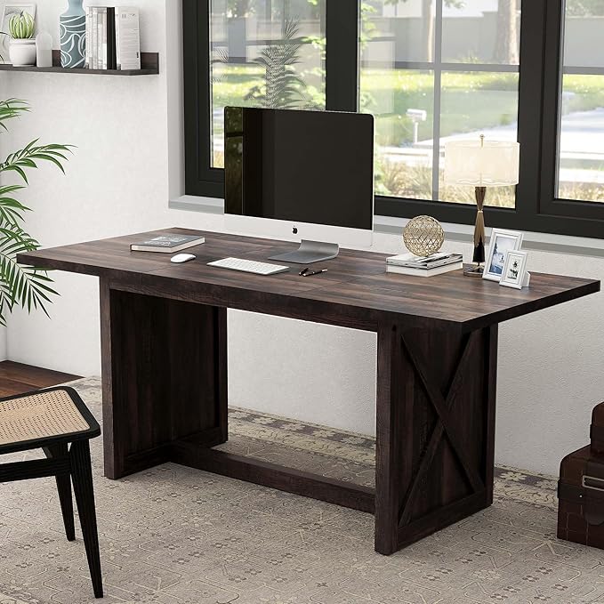 YITAHOME 6FT Conference Table Executive Desk, 70.8’’ Large Meeting Seminar Table for Office with Thicken Wood Frame, Farmhouse Rectangular Computer Desk for Home Business, Rustic Oak - LeafyLoom