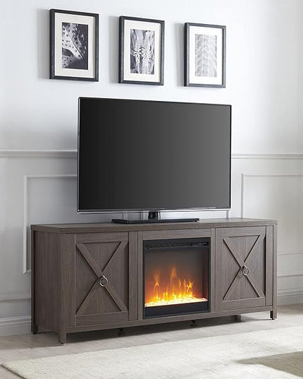 Henn&Hart Rectangular TV Stand with Crystal Fireplace for TV's up to 65" in Alder Brown, Electric Fireplace TV Stands for the Living Room - LeafyLoom