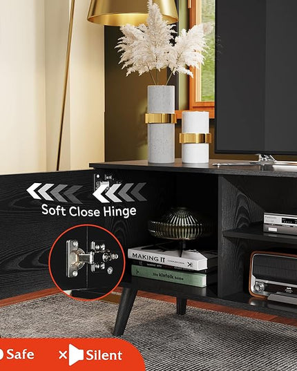 WLIVE TV Stand for 55 60 inch TV, Entertainment Center with Storage Cabinets, Rustic TV Console for Living Room Decor, Black - LeafyLoom