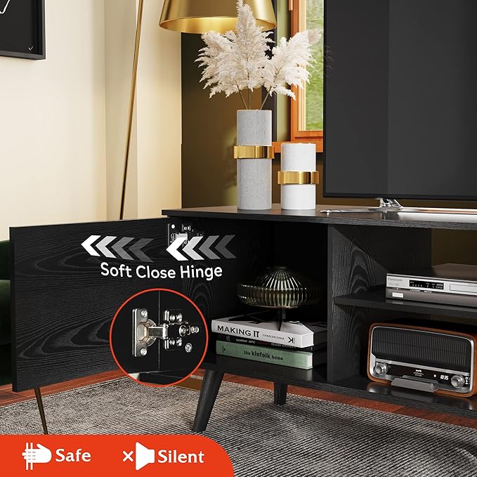WLIVE TV Stand for 55 60 inch TV, Entertainment Center with Storage Cabinets, Rustic TV Console for Living Room Decor, Black - LeafyLoom