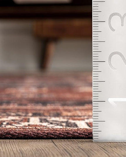 nuLOOM Kathryn Machine Washable Traditional Rustic Ultra Thin Area Rug, 8' x 10', Red - LeafyLoom