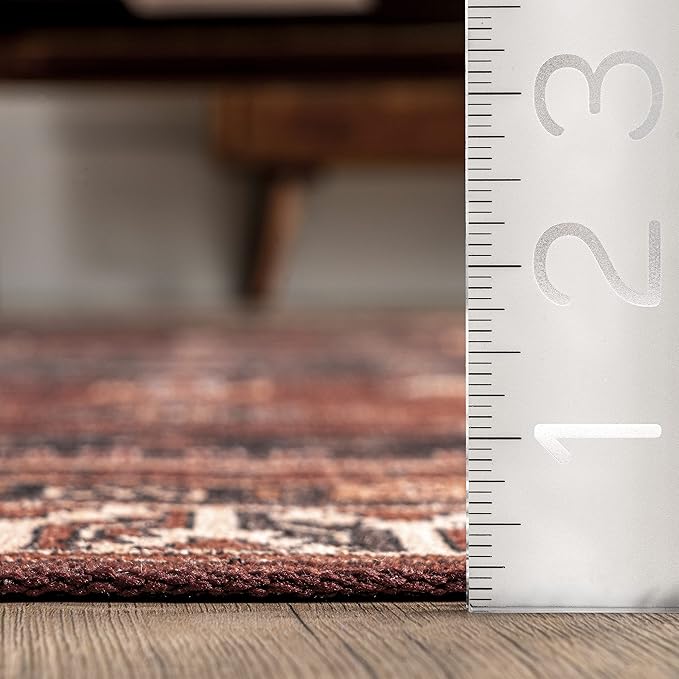 nuLOOM Kathryn Machine Washable Traditional Rustic Ultra Thin Area Rug, 8' x 10', Red - LeafyLoom