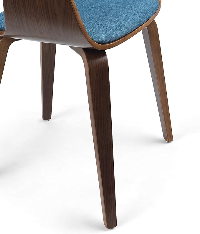 SIMPLIHOME Lowell 17 Inch Mid Century Modern Bentwood Dining Chair in Blue Linen Look Fabric, For the Dining Room - LeafyLoom