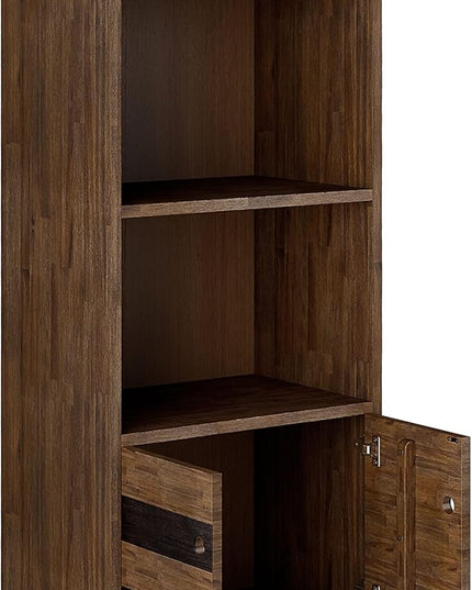 SIMPLIHOME Clarkson SOLID ACACIA WOOD 22 Inch Wide Contemporary Bookcase with Storage in Rustic Natural Aged Brown, For the Living Room, Study Room and Office - LeafyLoom