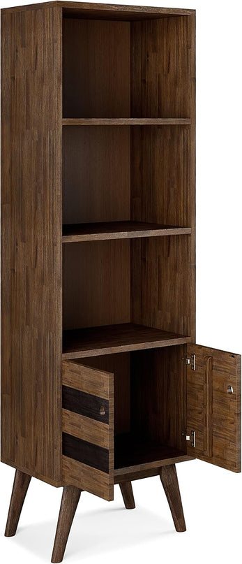 SIMPLIHOME Clarkson SOLID ACACIA WOOD 22 Inch Wide Contemporary Bookcase with Storage in Rustic Natural Aged Brown, For the Living Room, Study Room and Office - LeafyLoom