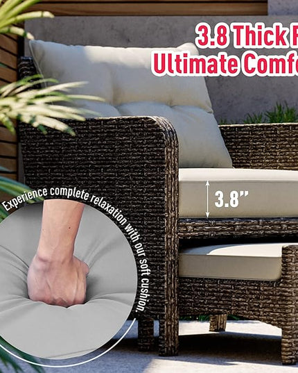 Pamapic 5 Pieces Wicker Patio Furniture Set Outdoor Patio Chairs with Ottomans Conversation Furniture with coffetable for Poorside Garden Balcony(Grey Cushion +Grey Rattan)… - LeafyLoom
