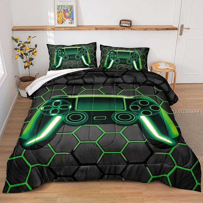 Boys Comforter Set,Gaming Bedding for Kids Teen,Game Console Comforter Set for Gamer Room Decor(comforter-Game43,Twin) - LeafyLoom