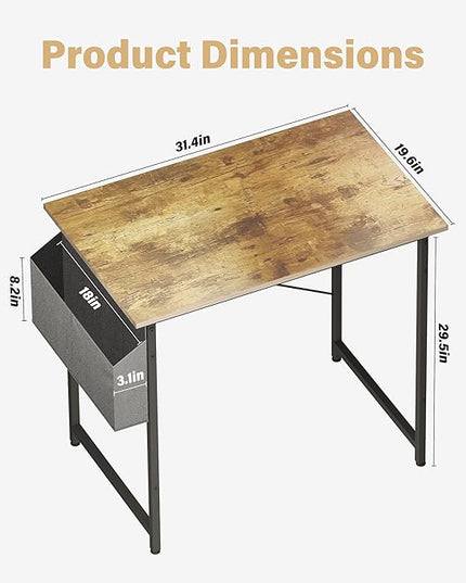 HealSmart Writing Study Worktable for Bedroom Small Desk, Modern Simple Style PC Table with Storage Bag, 32 Inch, Brown-New Version - LeafyLoom