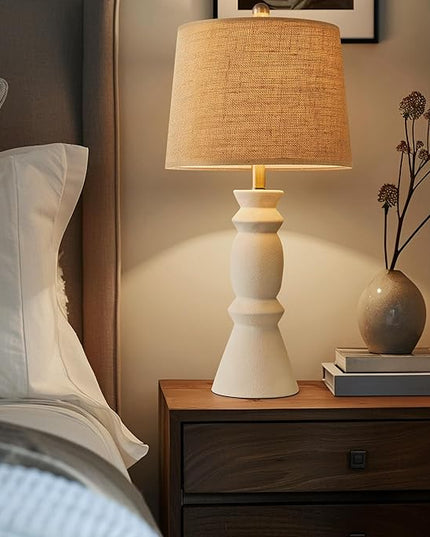 Oneach 25.75'' Farmhouse Ceramic Table Lamp for Living Room, Rustic White Bedside Lamps for Bedroom, Nightstand, Dining Room, Office, Table Decor… - LeafyLoom