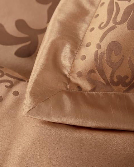Chezmoi Collection 7-Piece Jacquard Floral Comforter Set (Queen, Copper/Gold) - LeafyLoom