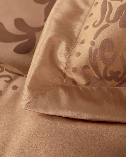 Chezmoi Collection 7-Piece Jacquard Floral Comforter Set (California King, Copper/Gold) - LeafyLoom