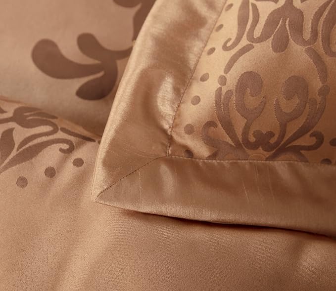 Chezmoi Collection 7-Piece Jacquard Floral Comforter Set (California King, Copper/Gold) - LeafyLoom