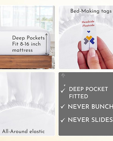 California Design Den Full Size Bed Sheets, Good Housekeeping Award Winner 400 Thread Count 100% Cotton Sheets Sateen, Deep Pocket Full Size Sheet Sets, Soft 4-Pc Breathable & Cooling Sheets (White) - LeafyLoom