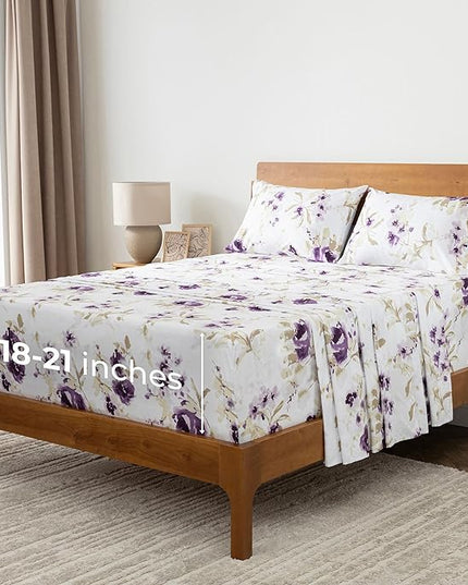 Mellanni Extra Deep Queen Sheets - 4 PC Iconic Collection Bedding Sheets & Pillowcases - Hotel Luxury, Ultra Soft, Cooling Bed Sheets - Extra Deep Pocket up to 21 inch (Queen, Madison Purple) - LeafyLoom