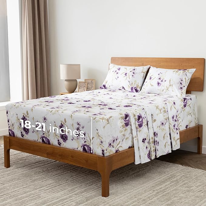 Mellanni Extra Deep Queen Sheets - 4 PC Iconic Collection Bedding Sheets & Pillowcases - Hotel Luxury, Ultra Soft, Cooling Bed Sheets - Extra Deep Pocket up to 21 inch (Queen, Madison Purple) - LeafyLoom