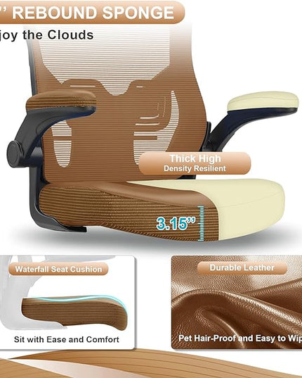 Office Chair, High Back Desk Chair Adjustable Height and Ergonomic Design Home Office Computer Chair Executive Lumbar Support Padded Flip-up Armrest - LeafyLoom