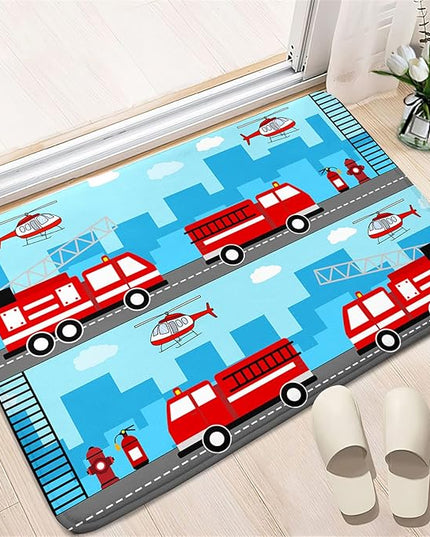 Car Rug Play Mat Car Rug Play Mat Car Rug for Boys Room Fire Fighting Truck Red Car Printed Rug Play Rug for Cars and Trucks Play Rugs for Kids Rooms,Light Blue 2'×3' - LeafyLoom