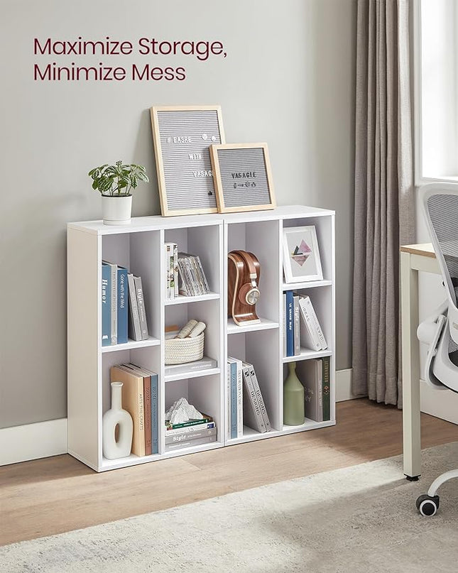 VASAGLE Bookcase, Bookshelf with 5 Compartments, Freestanding Shelves and Cube Organizer, Display Shelf for Small Spaces, for Living Room, Bedroom, and Home Office, White ULBC25WT - LeafyLoom