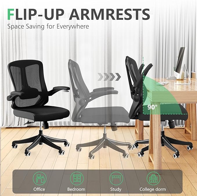 Office Chair with 350LBS Capacity, Ergonomic Comfort Home Desk Chair, Mid Back Gaming Chair with Wheels, Adjustable Height, Lumbar Support, Flip-up Armrest - LeafyLoom