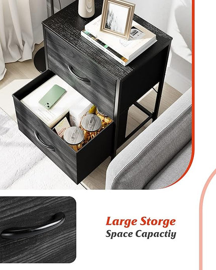 Nicehill Nightstand, Small Dresser, Bedside Furniture, Night Stand End Table with Storage Drawers for Bedroom, Black Wood Grain - LeafyLoom