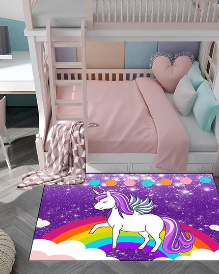 Unicorn Rugs for Girls Bedroom Large Purple Unicorn Rugs for Girls Bedroom Floor Mat Unicorn Floor Rugs for Girls Bedroom for Living Room Dorm Bedroom Home Decor, 5'×7' - LeafyLoom
