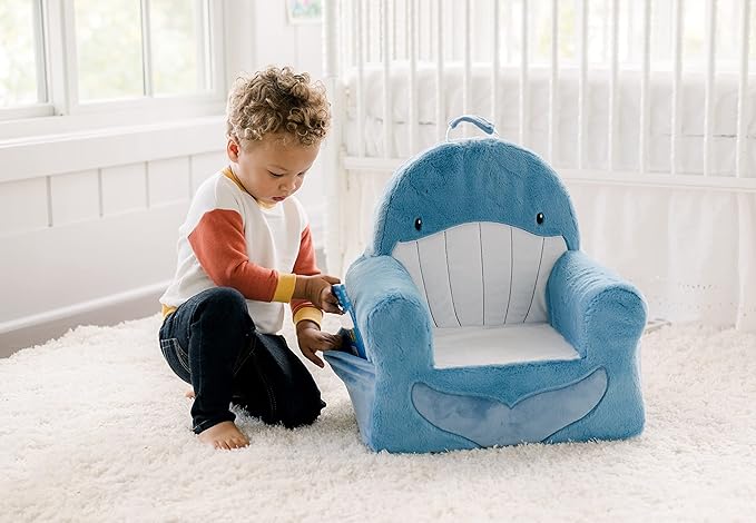 Soft Landing Animal Adventure Sweet Seats, Premium and Comfy Toddler Lounge Chair with Carrying Handle & Side Pockets – Blue Whale - LeafyLoom