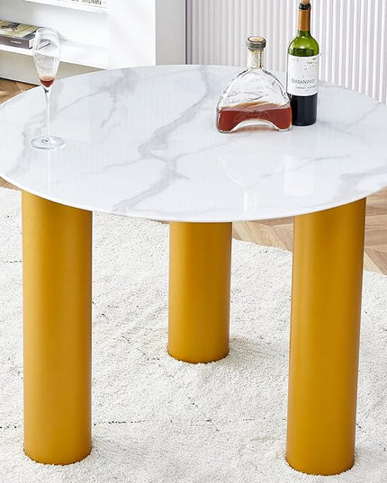 NicBex 40Inch Round Dining Table,Minimalist Kitchen Table with Artificial Marble Glass Stickers and Golden MDF Legs for 2 to 4,Leisure Coffee Table for Kitchen,Small Space and Living Room,Golden - LeafyLoom
